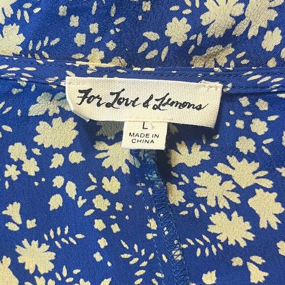 For Love And Lemons Zamira Floral Tie Front Crop Top Sz Large Blue White Flirty - Picture 5 of 7
